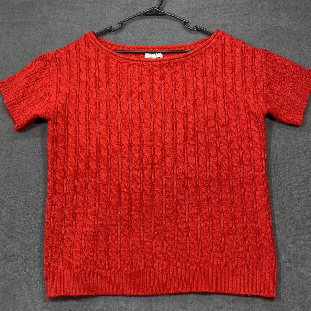 Andrée By Unit Red Cable Knit Short Sleeve Sweater Large Womens Casual Wear